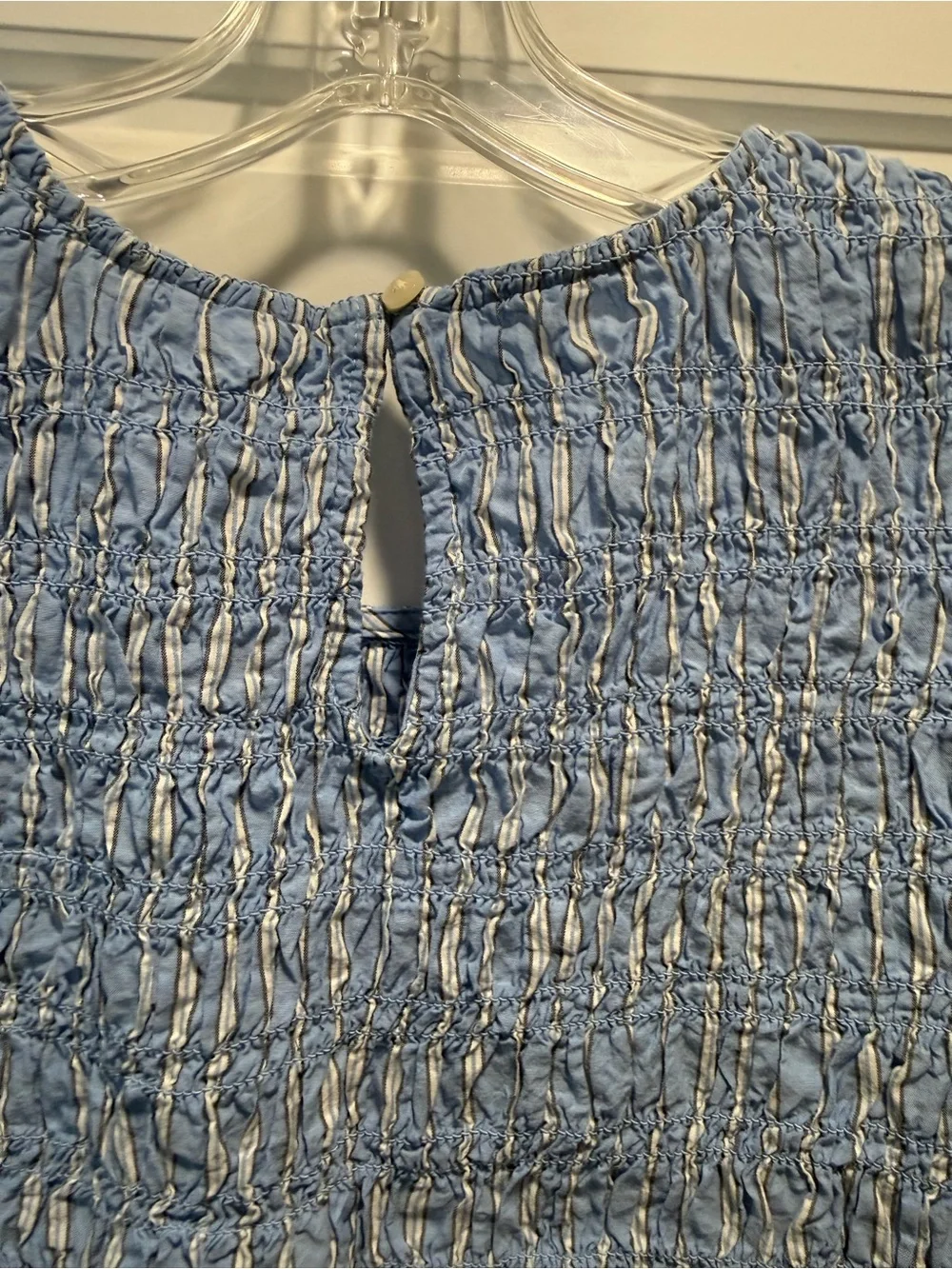 Old Navy Blue and White Striped Smocked Peplum Top XL